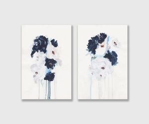 Bộ 2 tranh Flower Painting Blue Wall Art