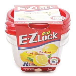 Bộ 3 Hộp Bảo Quản Ezlock Nắp Đỏ Lock&Lock HLE9204S - 120Ml