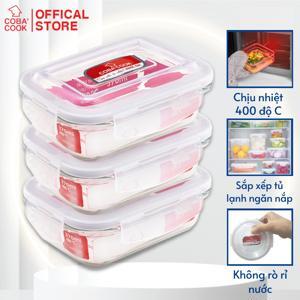 Bộ 3 hộp thủy tinh chịu nhiệt hình chữ nhật Happy Cook CBHL370C3 - 370ml