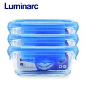 Bộ 3 hộp thủy tinh Luminarc Pure chữ nhật nắp cài L1958 385ml