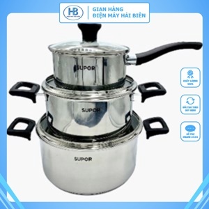 Bộ 3 nồi quánh inox 3 đáy nắp kiếng Easycook Supor H20211-T1