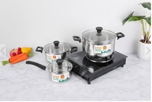 Bộ 3 nồi quánh inox 3 đáy nắp kiếng Easycook Supor H20211-T1