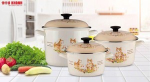 Bộ 3 nồi thép Nippon phủ men thủy tinh Fujihoro  KIT-330
