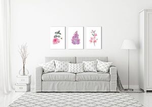 Bộ 3 tranh Flower Watercolor Pink