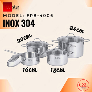 Bộ 4 Nồi Inox 304 Thân Đúc Fivestar Plus FPB4006