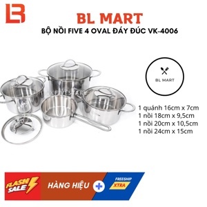 Bộ 4 Nồi Inox 304 Thân Đúc Fivestar Plus FPB4006