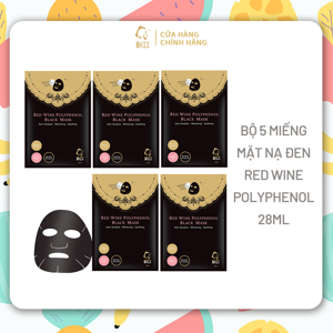 Bộ 5 mặt nạ đen rượu vang đỏ BUTYBUTY USA Red Wine Polyphenol Black Mask