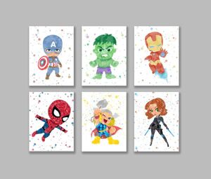 Bộ 6 tranh Avengers Watercolor