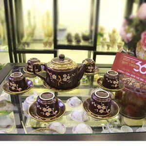 Bộ ấm chén vai vuông khắc hoa mai - bọc đồng