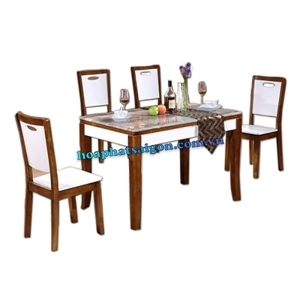 Bộ bàn ghế ăn gỗ cao cấp mặt đá Hòa Phát BA130 + 4GA130