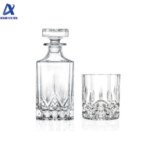 Bộ bình vuông và 6 ly thấp pha lê Ý RCR Opera 750ml - 300ml