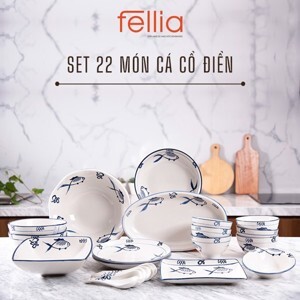 Bộ chén bát sứ hình cá cổ điển Fellia gồm 22 món 844910410