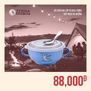 Bộ chén hai lớp có quai nắp nhựa và muỗng Zebra 184287