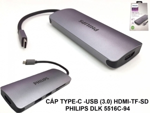 Bộ chia Hub Type C 3.1 -> USB3.0*2+ HDMI +SD+C Female Adapter Philips DLK5516C/94