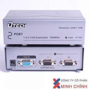 Bộ chia màn hinh VGA 1 ra 2 Dtech DT-7502 hỗ trợ cáp VGA 80M