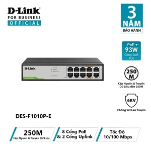 Bộ chia mạng 8 cổng Switch PoE D-Link DES-F1010P-E
