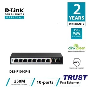 Bộ chia mạng 8 cổng Switch PoE D-Link DES-F1010P-E