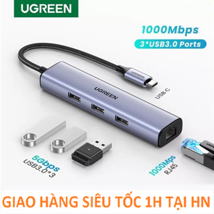 Bộ chia Type C 4 cổng USB 3.0 + Lan RJ45 Ugreen 20920