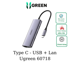 Bộ chia Type C 4 cổng USB 3.0 + Lan RJ45 Ugreen 60718