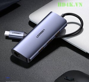 Bộ chia Type C 4 cổng USB 3.0 + Lan RJ45 Ugreen 60717