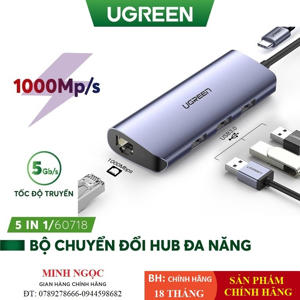 Bộ chia Type C 4 cổng USB 3.0 + Lan RJ45 Ugreen 60718