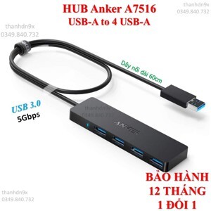 Bộ chia USB 3.0 4 cổng Anker Ultra Slim A7516