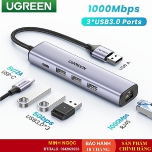 Bộ chia USB 3.0 ra 3 cổng USB 3.0 + Lan 1000Mbps Ugreen 20915