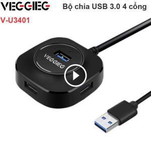 Bộ chia USB 3.0 Veggieg V-U3401, 4 cổng có hỗ trợ cấp nguồn ngoài