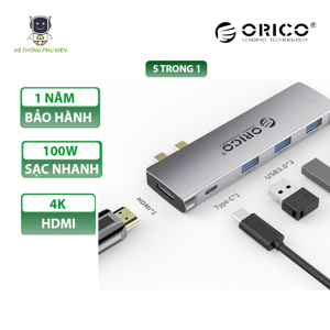 Bộ chia USB HUB 5 trong 1 type C ORICO 2CT-5H-GY