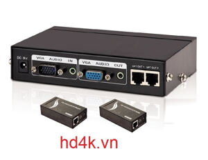 Bộ chia VGA+Audio 1 ra 2 và khuếch đại 100m kết nối qua đường cáp mạng- VGA Extender MT-102T