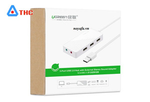 Bộ chuyển đổi Port USB 3.0 Hub với External Stereo Sound 3 model CR133 trắng 30CM Ugreen 30418