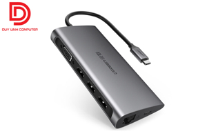 Bộ chuyển đổi TYPE C sang 3 USB 3.0 + VGA + LAN + SD TF + hỗ trợ nguồn TYPE C Ugreen 50539