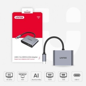 Bộ chuyển đổi USB-C sang HDMI + VGA 4K 60Hz Unitek V1126A