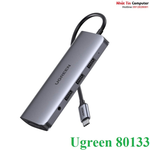 Bộ chuyển đổi USB C to HDMI + VGA + LAN 1Gbps + Hub USB3.0 + SD/TF + Audio Ugreen 80133 cao cấp(10 in 1)