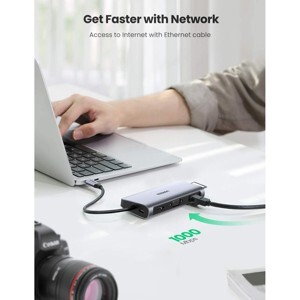 Bộ chuyển đổi USB C to HDMI + VGA + LAN 1Gbps + Hub USB3.0 + SD/TF + Audio Ugreen 80133 cao cấp(10 in 1)