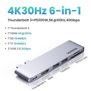 Bộ chuyển Dual Type C to HDMI+USB 3.0+ Card Reader + Type C Ugreen 80856
