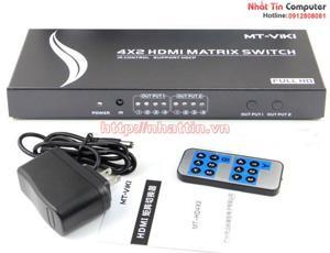 Bộ chuyển mạch Ma Trận HDMI 4 ra 2 có điều khiển lựa chọn đầu ra hiển thị khác nhau