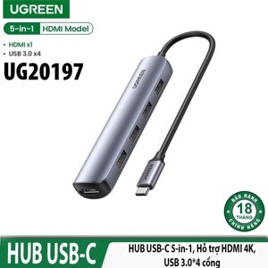 Bộ chuyển Type C to HDMI + 4 cổng USB 3.0 Ugreen 20197