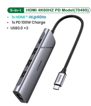 Bộ chuyển Type C to HDMI + Hub USB 3.0 Ugreen 70495