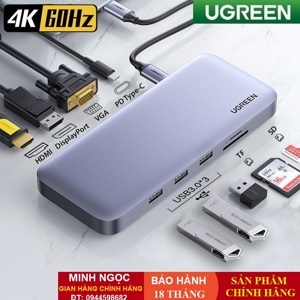 Bộ chuyển Type C to HDMI + VGA + DP + USB 3.0 + Card Reader + Type C Ugreen 70305