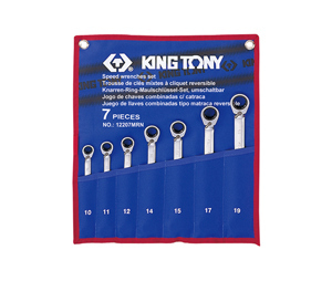 Bộ cờ lê vòng miệng tự động 7 chi tiết có khóa gạt Kingtony 12207MRN (10-19mm)