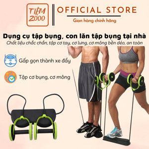 Bộ con lăn tập bụng có dây đàn hồi