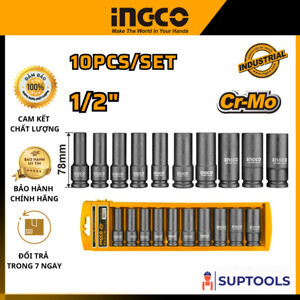 Bộ đầu tuýp dài 10 chi tiết Ingco HKISSD12102L