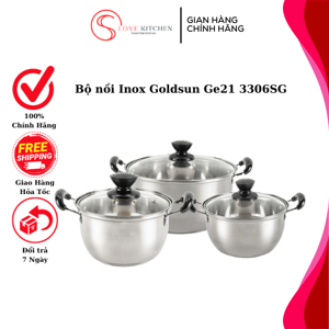 Bộ Goldsun inox 3 chiếc, nồi 3 đáy GE21-3306SG (GE21-3306SS)