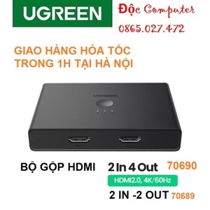 Bộ gộp HDMI 2 vào 2 ra chuẩn HDMI 2.0 hỗ trợ 4K/60Hz Ugreen 70689