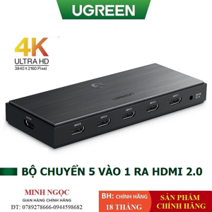 Bộ gộp HDMI chuẩn 2.0 5 vào 1 ra hỗ trợ 4K 60Hz Ugreen 50710