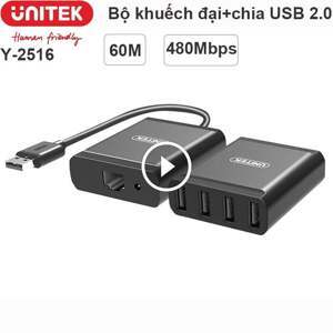 Bộ kéo dài USB 2.0 qua Lan 60M (4 Cổng USB) Unitek Y-2516