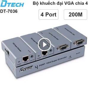 Bộ khuếch đại tín hiệu vga 4 cổng 200M chính hãng DTECH DT-7036