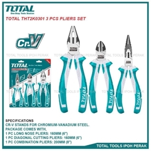 Bộ kìm điện, kìm cắt và kìm nhọn 3 chi tiết Total THT2K0301