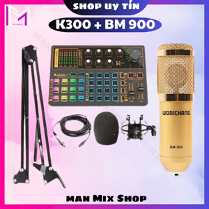 Bộ livestream K300 model 2021 Micro thu âm AMI BM900